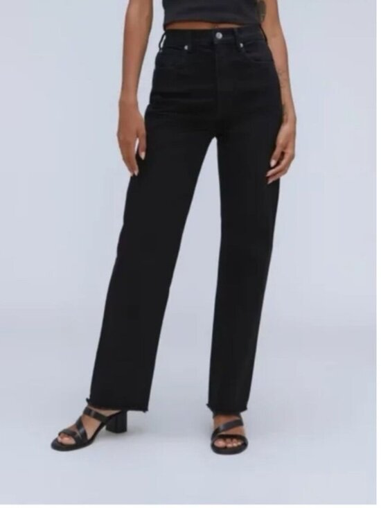 Everlane Denim - Everlane Womens Jeans 33 Long The Way High Black Straight Leg Organic Cotton